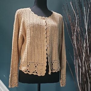 Chic Crochet Cardigan Sweater - Cream